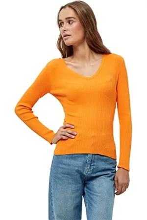 Minus Damski sweter z dzianiny Birgitta z długim rękawem, pomarańczowy, XS, Pomarańczowa skórka, XS