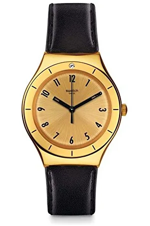 Swatch Unisex dla dorosłych analogowy zegarek kwarcowy ze skórzanym paskiem YGG105
