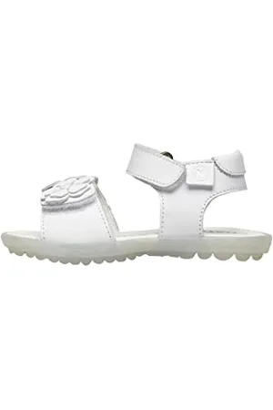 Naturino BEGONIA-Skórzane sandały z aplikowanymi kwiatami, biały, 33 EU