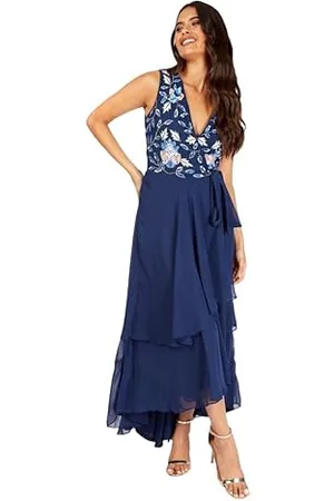 Little Mistress Damska sukienka maxi z falbanką w stylu sycamore, rozmiar 8 UK, granatowa