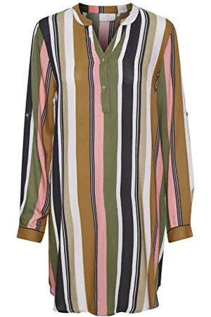Kaffe Damska koszula tuunika z roll up Sleeves Oversized Long Bluzka Casual Dress, Zielony/Różowy Druk, 44
