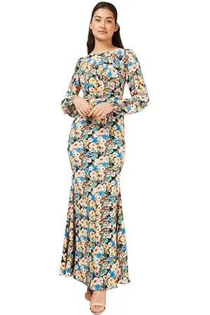 Little Mistress Damska sukienka maxi z kwiatowym nadrukiem z zebraną talią, rozmiar 14 UK, wielokolorowa