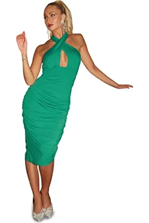 Chi Chi London Damska sukienka bodycon z wycięciem na szyi w kolorze zielonym na specjalne okazje, , 36