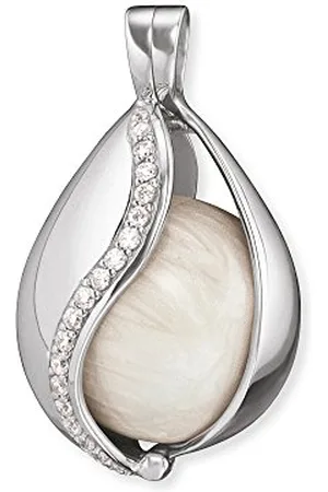 Engelsrufer Himmelsträne Anhänger für Damen mit Perlmutt Klangkugel 925er-Sterlingsilber Weiße Zirkonia Größe 32 mm
