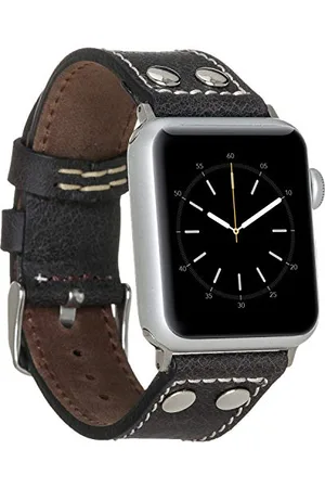 Burkley Skórzany pasek do zegarka Apple Watch 38/40 mm i 42/44 mm Vintage pasek wymienny kompatybilny z Apple Watch - ręcznie wykonany (42/44 mm, czarny - BA5)