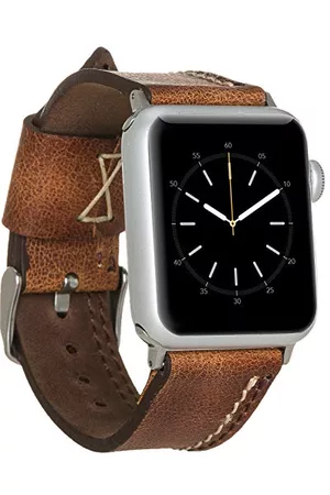 Burkley Zagarki Vintage - Skórzany pasek do zegarka Apple Watch 38/40 mm i 42/44 mm Vintage pasek wymienny kompatybilny z Apple Watch - ręcznie wykonany (42/44 mm, brązowy - BA3)