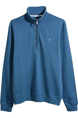 Farah Sweter męski, Aintree bluza z zamkiem 1/4, długi rękaw, kołnierz z półokrągłym dekoltem, bawełna organiczna, nowoczesny krój, prawdziwa turkusowa, L, , L