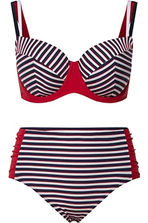 Ulla Popken Zestaw bikini dla kobiet, w paski, struktura, , 54