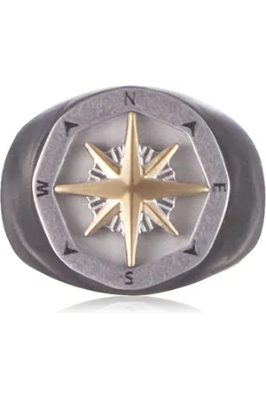 Fossil Dwukolorowy sygnet męski Sutton Compass ze stali nierdzewnej, JF044109989
