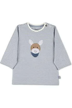 Sterntaler Niemowlęta chłopcy koszulka z długim rękawem Baby GOTS koszulka z długim rękawem w paski - koszulka dziecięca z długim rękawem - z haftem osiołka i guzikiem - zielona, , 50