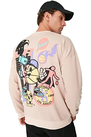 Trendyol Męska odzież męska oversize Basic bluza z okrągłym dekoltem, beżowa, L, , L