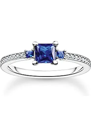 Thomas Sabo Damen Ring aus 925er Sterling-Silber mit Zirkonia und Blauem Center-Stein, Gr: 54, TR2402-166-32-54