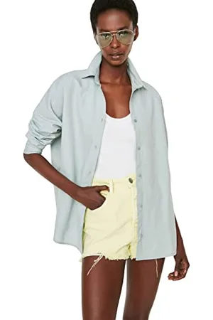 Trendyol Damska koszula Basic Oversize Basic z kołnierzem, , 66
