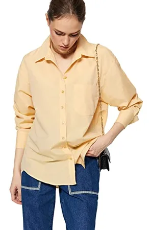Trendyol Damska basicowa koszula oversize z kołnierzem tkana, beżowa, 34, , 60