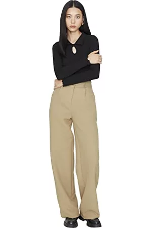 Trendyol Kobieta Szerokie Nogawki - Damskie spodnie z szerokimi nogawkami, camel, 36, Wielbłądzi, 62