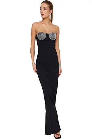 Trendyol Damska sukienka wieczorowa, dopasowana, dopasowana, czarna, 38, , 64