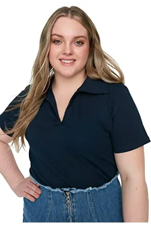 Trendyol Damska bluzka polo o regularnym kroju basic z dzianiny plus size, , 5XL (Duże Rozmiary)
