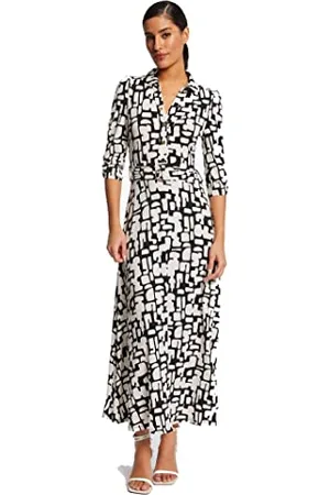 Morgan Damska sukienka z nadrukiem abstrakcyjnym RLILO Ecru T38, Off White/Black, 36