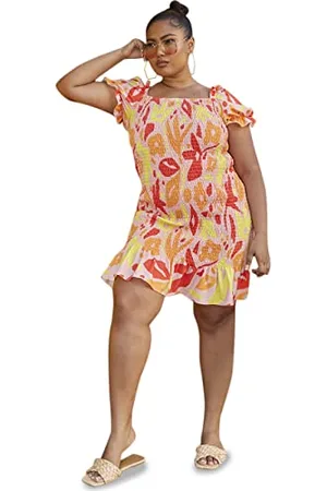 Chi Chi London Plus Size marszczona sukienka mini z abstrakcyjnym nadrukiem w wielu kolorach, , 46-Plus