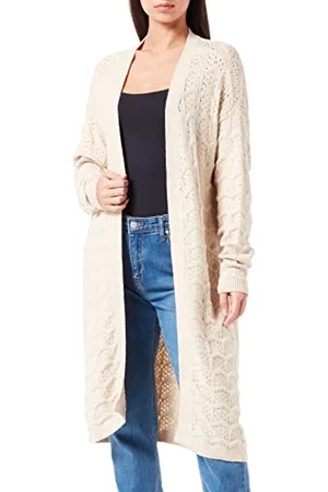 Cream Damski Knit Kimono Longline Otwarty Przód Długi Rękaw Sweter