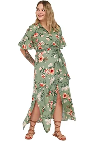 Trendyol Damska sukienka plus size maxi basic slim tkana sukienka plus size, , 72