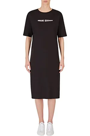 Armani Exchange Damski okrągły dekolt, logo back&front sukienka, czarna, ekstra mała, czarny, XS
