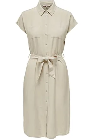 ONLY Bestseller A/S ONLKERRY SS Len Shirt Dress PNT NOOS sukienka, Oatmeal, S, , S