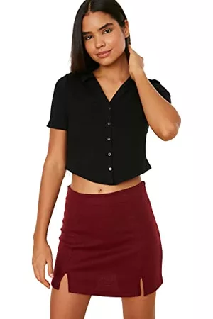 Trendyol Kobieta Bluzki - Women's Black Crop Flyillat dzianinowa bluzka bluzka, rozmiar M