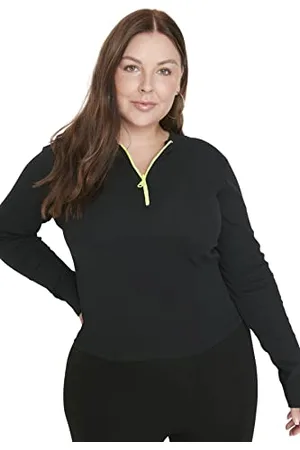 Trendyol Damska bluzka o kroju slim fit, z okrągłym dekoltem, dzianinowa, plus size, , XXL