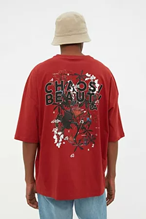 Trendyol Mężczyzna T-shirty Oversize - Męska koszulka oversize Basic Crew Neck Knit, Płytka, M