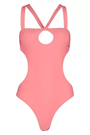 Trendyol Kobieta Bikini - Damski zwykły strój kąpielowy z dzianiny o szczegółowym kroju, różowy, 38, różowy, 42