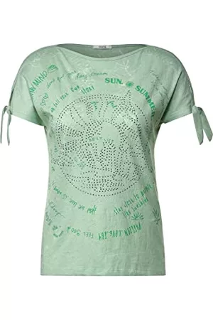 CECIL Kobieta Bluzki - Damska koszulka z krótkim rękawem, Burn Out Salvia Green, L