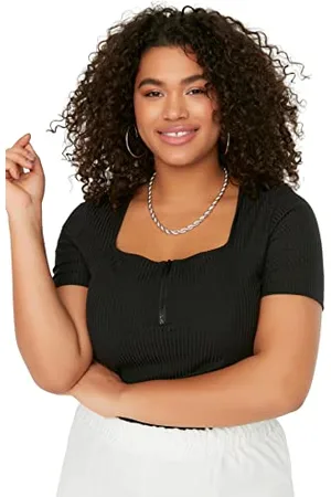 Trendyol Damska bluzka o regularnym kroju z kwadratowym kołnierzem i okrągłym kołnierzem plus size, , 6XL