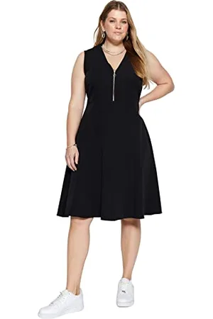 Trendyol Damska sukienka maxi skater o luźnym kroju tkana sukienka plus size, czarna, 46, , 72