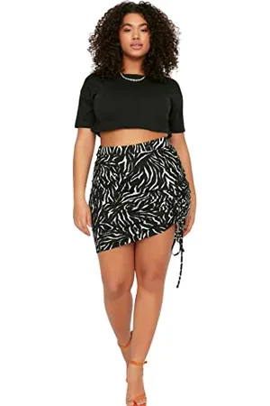 Trendyol Kobiety Plus Size Mini Bodycon Slim Fit Dzianinowa Spódnica Plus Size, , XXL