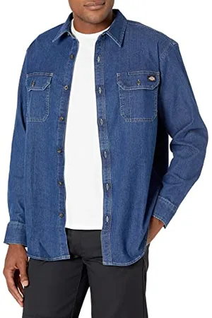 Dickies Męska koszula męska z długim rękawem z kołnierzem button down, detergent denim, mała