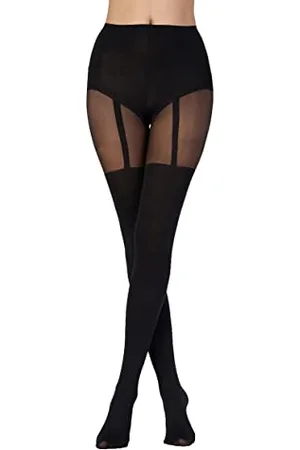 Pretty Polly Damskie rajstopy Suspender Tights, 40 DEN, czarne (Black Black), One Size (rozmiar producenta: OS) (1 opakowanie)