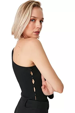 Trendyol Kobieta Body bielizny - Damskie body z płaskiej dzianiny, Czarny, XL
