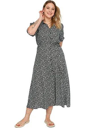 Trendyol Damska sukienka plus size maxi basic, luźna, tkana sukienka plus size, , 72