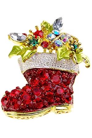 Unbekannt Kobieta Luksusowe - Złoto przyciemniane Boże Narodzenie Boot Crystal broszka pin