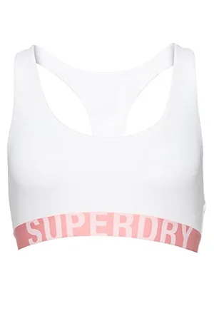 Superdry Large Logo Crop Bralette NH Damska Bielizna, Biała/Fluro Koral, 8