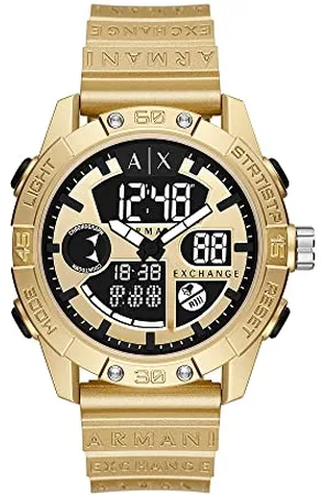 Armani Exchange Męski zegarek, mechanizm analogowo-cyfrowy, koperta ABS w kolorze złotym 46 mm z paskiem z poliuretanu, AX2966