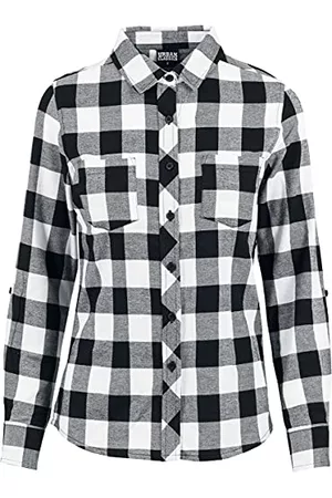Urban classics Kobieta Koszule Flanelowe - Damska koszula damska w kratkę, flanelowa koszula, damska koszula drwala z długim rękawem, dostępna w wielu kolorach, rozmiary XS-5XL, Blk/Wht, L