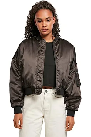 Urban classics Damska kurtka bomberka, krótka, błyszcząca, satynowa, z kieszenią na ramię, krój oversize, rozmiar XS do 5XL, , XS