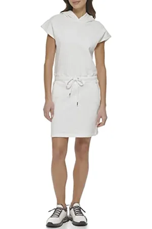 DKNY Damska sukienka z kapturem z logo Cliched Waist Hooded Sneaker Dress, biała, L, , L