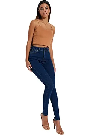 Trendyol Damskie dżinsy skinny fit z wysokim stanem, ciemnoniebieskie, 44, , 70