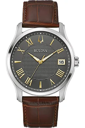 BULOVA Męski analogowy zegarek kwarcowy ze skórzaną bransoletką 96B389, , Pasek