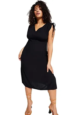 Trendyol Damska sukienka maxi skater luźny krój, tkana sukienka plus size, czarna, 42, , 68