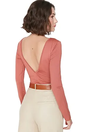 Trendyol Damskie jednokolorowe plecy szczegółowe cienkie dzianinowe body, , M