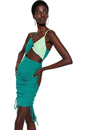 Trendyol Damska sukienka z dzianiny Glam Mini Bodycon o regularnym kroju, zielono-wielokolorowa, 36, , 62
